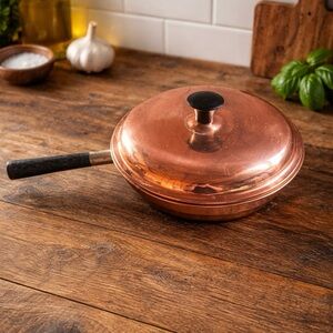 Mid Century B&M Douro Copper Frying Pan with Lid made in Portugal.